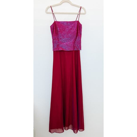 VTG Y2K Betsy & Adam Shimmer Tulle Dress Red Size 8 Fairy Grunge Coquette Formal - Picture 1 of 9